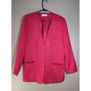 Vintage 80s Alfred Dunner Red Blazer with Embroidered Neckline, Shoulder...